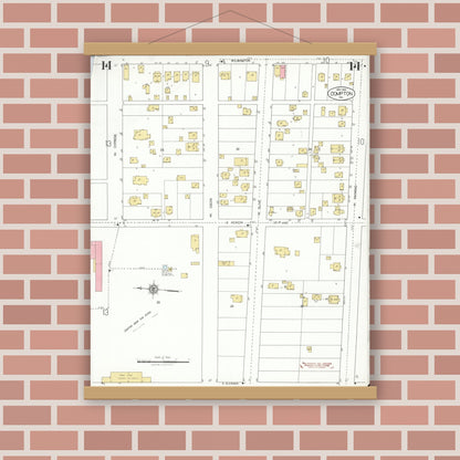 Old map wall art mockup — magnetic wood frame on brick wall — Sanborn Fire Insurance Map from Compton, Los Angeles County, California (1925), Sheet #0014