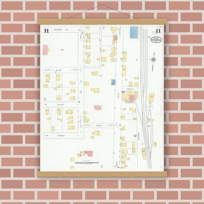 Old map wall art mockup — magnetic wood frame on brick wall — Sanborn Fire Insurance Map from Towanda, Bradford County, Pennsylvania (1927), Sheet #0011