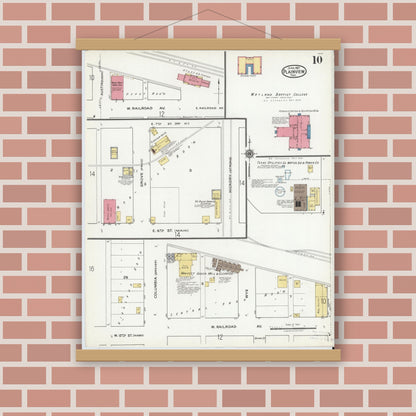 Old map wall art mockup — magnetic wood frame on brick wall — Sanborn Fire Insurance Map from Plainview, Hale County, Texas (1921), Sheet #0010