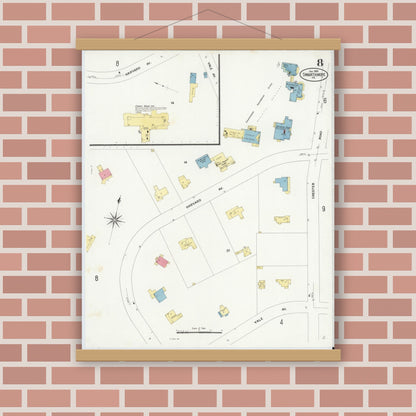 Old map wall art mockup — magnetic wood frame on brick wall — Sanborn Fire Insurance Map from Swarthmore, Delaware County, Pennsylvania (1909), Sheet #0008