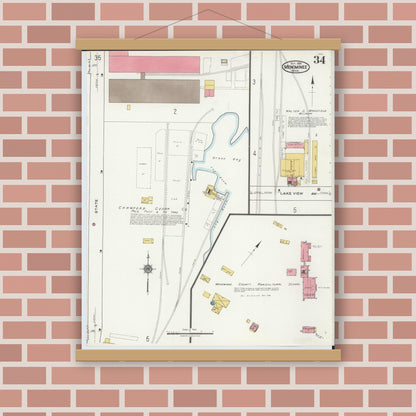 Old map wall art mockup — magnetic wood frame on brick wall — Sanborn Fire Insurance Map from Menominee, Menominee County, Michigan (1921), Sheet #0034