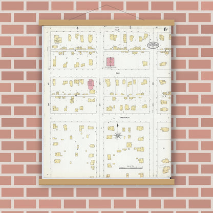Old map wall art mockup — magnetic wood frame on brick wall — Sanborn Fire Insurance Map from Fairbury, Livingston County, Illinois (1906), Sheet #0006