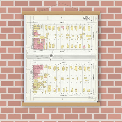 Old map wall art mockup — magnetic wood frame on brick wall — Sanborn Fire Insurance Map from Wauseon, Fulton County, Ohio (1910), Sheet #0007