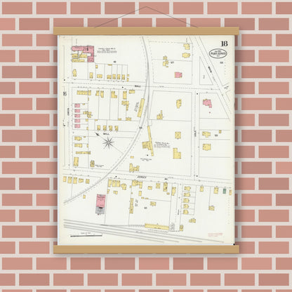 Old map wall art mockup — magnetic wood frame on brick wall — Sanborn Fire Insurance Map from Port Jervis, Orange County, New York (1900), Sheet #0018