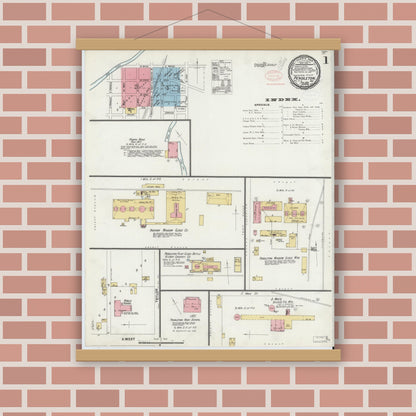 Old map wall art mockup — magnetic wood frame on brick wall — Sanborn Fire Insurance Map from Pendleton, Madison County, Indiana (1898) - Complete Map Set