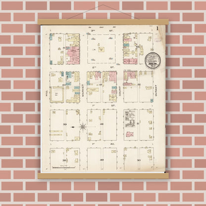 Old map wall art mockup — magnetic wood frame on brick wall — Sanborn Fire Insurance Map from Harlan, Shelby County, Iowa (1886) â€” Complete Set