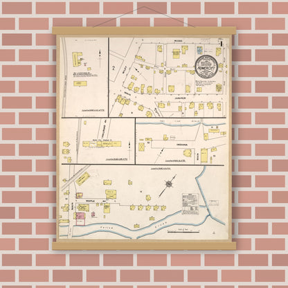 Old map wall art mockup — magnetic wood frame on brick wall — Sanborn Fire Insurance Map from Homer City, Indiana County, Pennsylvania (1910), Sheet #0001