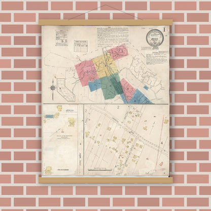 Old map wall art mockup — magnetic wood frame on brick wall — Sanborn Fire Insurance Map from Ross, Marin County, California (1942) - Complete Map Set