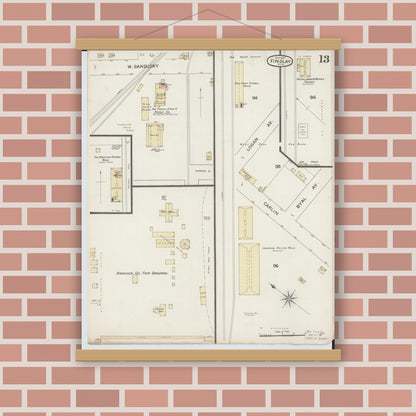 Old map wall art mockup — magnetic wood frame on brick wall — Sanborn Fire Insurance Map from Findlay, Hancock County, Ohio (1887), Sheet #0013