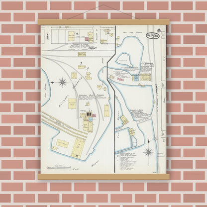 Old map wall art mockup — magnetic wood frame on brick wall — Sanborn Fire Insurance Map from De Pere, Brown County, Wisconsin (1890), Sheet #0006