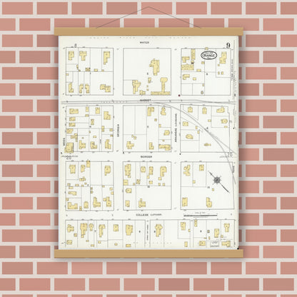 Old map wall art mockup — magnetic wood frame on brick wall — Sanborn Fire Insurance Map from Orange, Orange County, Texas (1919), Sheet #0009