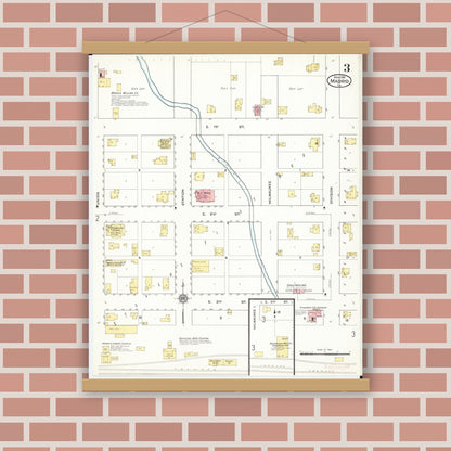 Old map wall art mockup — magnetic wood frame on brick wall — Sanborn Fire Insurance Map from Madrid, Boone County, Iowa (1916), Sheet #0003