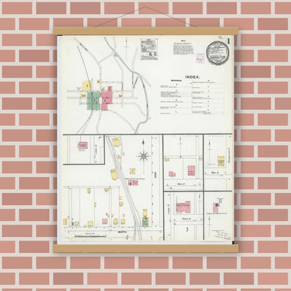 Old map wall art mockup — magnetic wood frame on brick wall — Sanborn Fire Insurance Map from Carrollton, Carroll County, Ohio (1901) - Complete Map Set