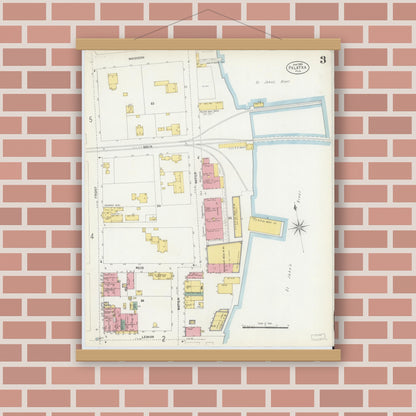 Old map wall art mockup — magnetic wood frame on brick wall — Sanborn Fire Insurance Map from Palatka, Putnam County, Florida (1903), Sheet #0003