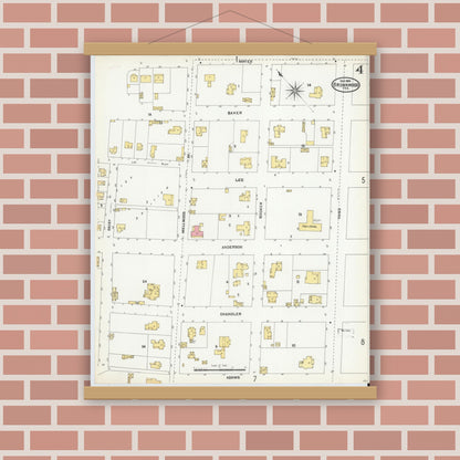 Old map wall art mockup — magnetic wood frame on brick wall — Sanborn Fire Insurance Map from Brownwood, Brown County, Texas (1904), Sheet #0004