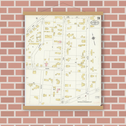 Old map wall art mockup — magnetic wood frame on brick wall — Sanborn Fire Insurance Map from Southbridge, Worcester County, Massachusetts (1911), Sheet #0021