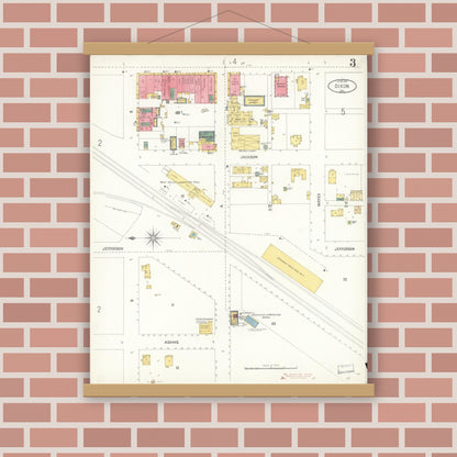 Old map wall art mockup — magnetic wood frame on brick wall — Sanborn Fire Insurance Map from Dixon, Solano County, California (1900), Sheet #0003