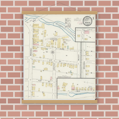 Old map wall art mockup — magnetic wood frame on brick wall — Sanborn Fire Insurance Map from Bangor, Northampton County, Pennsylvania (1892) - Complete Map Set