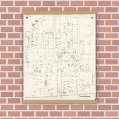 Old map wall art mockup — magnetic wood frame on brick wall — Sanborn Fire Insurance Map from Northfield, Atlantic County, New Jersey (1942), Sheet #0002