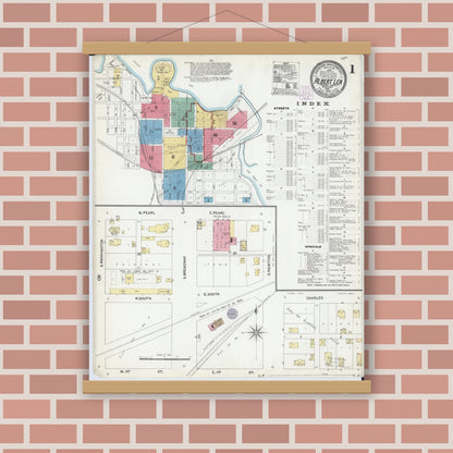 Old map wall art mockup — magnetic wood frame on brick wall — Sanborn Fire Insurance Map from Albert Lea, Freeborn County, Minnesota (1905), Sheet #0001