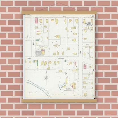 Old map wall art mockup — magnetic wood frame on brick wall — Sanborn Fire Insurance Map from Delta, Fulton County, Ohio (1899), Sheet #0003