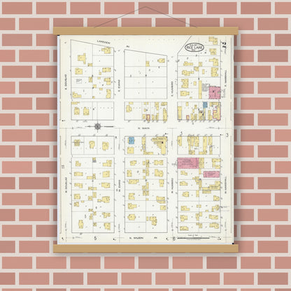 Old map wall art mockup — magnetic wood frame on brick wall — Sanborn Fire Insurance Map from Rice Lake, Barron County, Wisconsin (1917), Sheet #0002