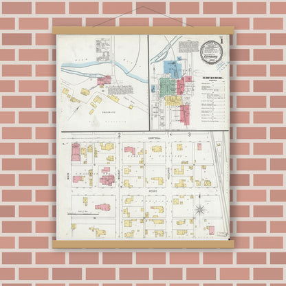 Old map wall art mockup — magnetic wood frame on brick wall — Sanborn Fire Insurance Map from Edinburg, Johnson And Bartholomew Counties, Indiana (1899) - Complete Map Set