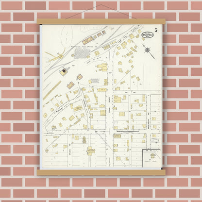 Old map wall art mockup — magnetic wood frame on brick wall — Sanborn Fire Insurance Map from Wakefield, Gogebic County, Michigan (1917), Sheet #0005