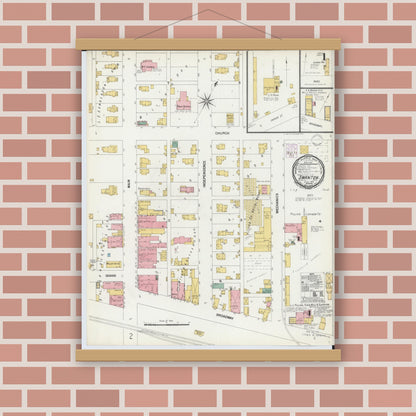 Old map wall art mockup — magnetic wood frame on brick wall — Sanborn Fire Insurance Map from Swanton, Fulton County, Ohio (1901), Sheet #0001