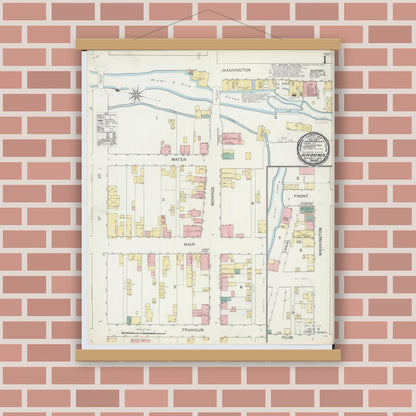 Old map wall art mockup — magnetic wood frame on brick wall — Sanborn Fire Insurance Map from New Bremen, Auglaize County, Ohio (1892) - Complete Map Set