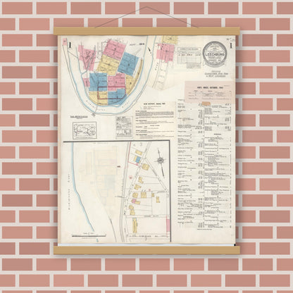 Old map wall art mockup — magnetic wood frame on brick wall — Sanborn Fire Insurance Map from Leechburg, Armstrong County, Pennsylvania (1943) - Complete Map Set