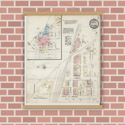 Old map wall art mockup — magnetic wood frame on brick wall — Sanborn Fire Insurance Map from Alliance, Stark County, Ohio (1884) - Complete Map Set