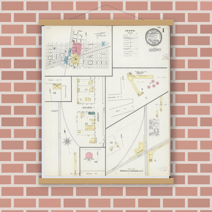Old map wall art mockup — magnetic wood frame on brick wall — Sanborn Fire Insurance Map from Tolono, Champaign County, Illinois (1893), Sheet #0001