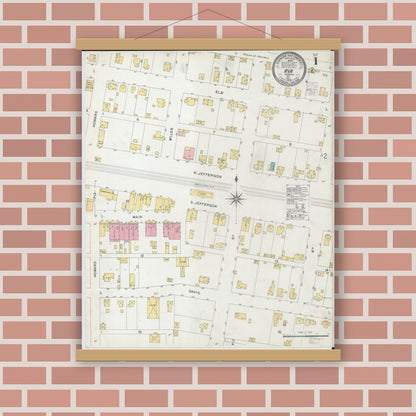 Old map wall art mockup — magnetic wood frame on brick wall — Sanborn Fire Insurance Map from Ava, Jackson County, Illinois (1902) - Complete Map Set