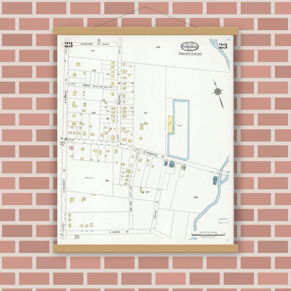 Old map wall art mockup — magnetic wood frame on brick wall — Sanborn Fire Insurance Map from Ridgewood, Bergen County, New Jersey (1924), Sheet #0023