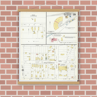 Old map wall art mockup — magnetic wood frame on brick wall — Sanborn Fire Insurance Map from Sault Sainte Marie, Chippewa County, Michigan (1915), Sheet #0029