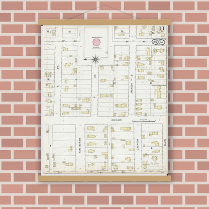 Old map wall art mockup — magnetic wood frame on brick wall — Sanborn Fire Insurance Map from Anoka, Anoka County, Minnesota (1891), Sheet #0011