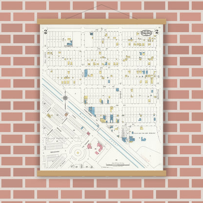 Old map wall art mockup — magnetic wood frame on brick wall — Sanborn Fire Insurance Map from Hialeah, Dade County, Florida (1926), Sheet #0002