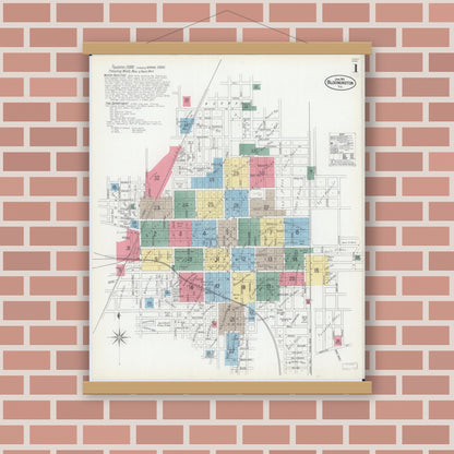 Old map wall art mockup — magnetic wood frame on brick wall — Sanborn Fire Insurance Map from Bloomington, McLean County, Illinois (1901) - Complete Map Set