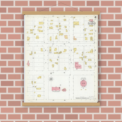 Old map wall art mockup — magnetic wood frame on brick wall — Sanborn Fire Insurance Map from Alexandria, Douglas County, Minnesota (1899), Sheet #0004