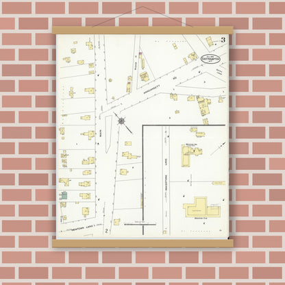 Old map wall art mockup — magnetic wood frame on brick wall — Sanborn Fire Insurance Map from Easthampton, Suffolk County, New York (1909), Sheet #0003