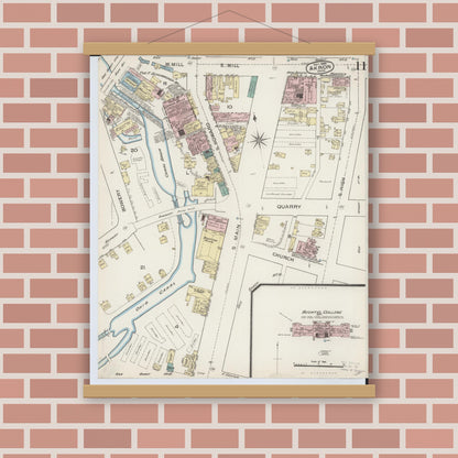 Old map wall art mockup — magnetic wood frame on brick wall — Sanborn Fire Insurance Map from Akron, Summit County, Ohio (1886), Sheet #0011