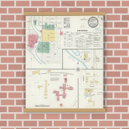 Old map wall art mockup — magnetic wood frame on brick wall — Sanborn Fire Insurance Map from Jefferson, Jefferson County, Wisconsin (1898) - Complete Map Set