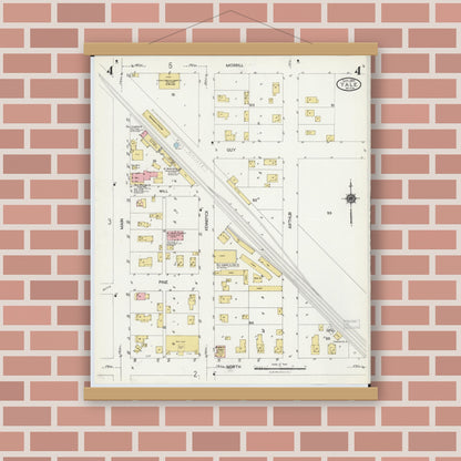 Old map wall art mockup — magnetic wood frame on brick wall — Sanborn Fire Insurance Map from Yale, Saint Clair County, Michigan (1924), Sheet #0004