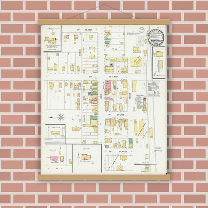 Old map wall art mockup — magnetic wood frame on brick wall — Sanborn Fire Insurance Map from Mount Horeb, Dane County, Wisconsin (1899), Sheet #0001
