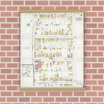Old map wall art mockup — magnetic wood frame on brick wall — Sanborn Fire Insurance Map from Gallipolis, Gallia County, Ohio (1900), Sheet #0004