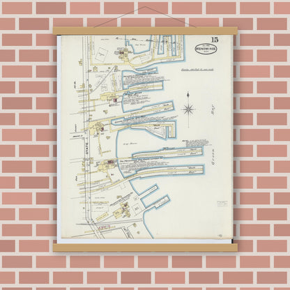 Old map wall art mockup — magnetic wood frame on brick wall — Sanborn Fire Insurance Map from Menominee, Menominee County, Michigan (1890), Sheet #0015