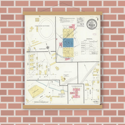 Old map wall art mockup — magnetic wood frame on brick wall — Sanborn Fire Insurance Map from Warren, Huntington County, Indiana (1911) - Complete Map Set