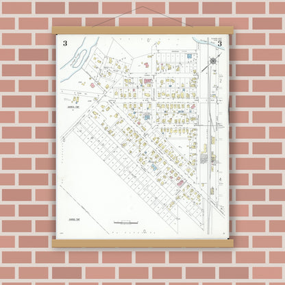 Old map wall art mockup — magnetic wood frame on brick wall — Sanborn Fire Insurance Map from Elmore, Ottawa County, Ohio (1948), Sheet #0003