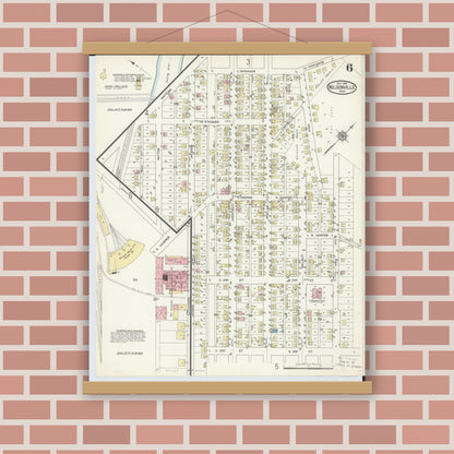 Old map wall art mockup — magnetic wood frame on brick wall — Sanborn Fire Insurance Map from Nelsonville, Athens County, Ohio (1914), Sheet #0006